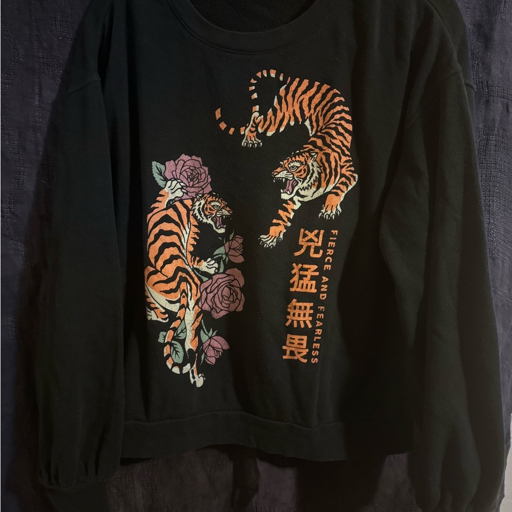 Fifth Sun Black Tiger and Rose Sweater